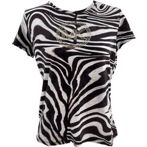 Michael Kors Women’s Zebra Print T-shirt XS Extra Small Metallic Beaded MK Logo